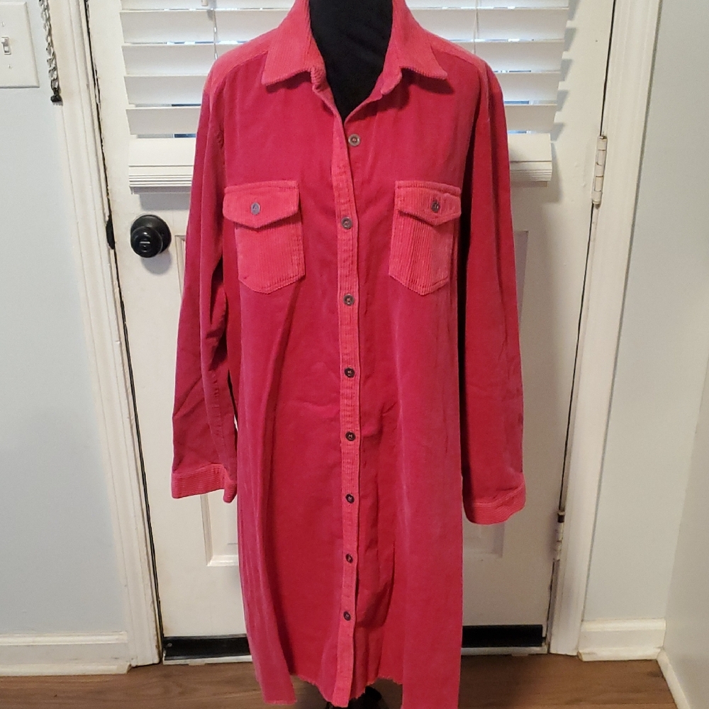 Umgee Pink Corduroy Shirt Dress